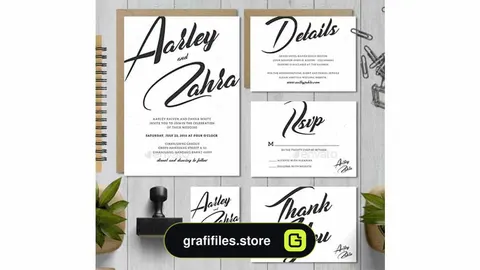 فایل لایه باز کارت دعوت عروسی Simple Wedding Invitation Set