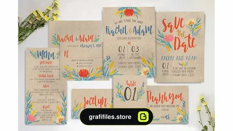 فایل لایه باز کارت دعوت عروسی Summer Floral Wedding Suite