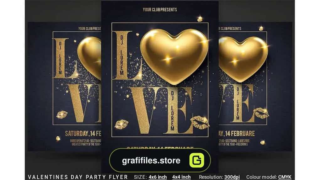 فایل لایه باز تراکت ولنتاین Valentines Day Party Flyer
