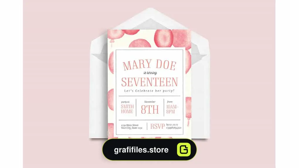 فایل لایه باز کارت دعوت جشن تولد Watercolor Birthday Party Invitation