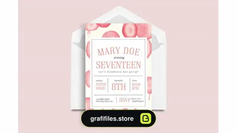 فایل لایه باز کارت دعوت جشن تولد Watercolor Birthday Party Invitation