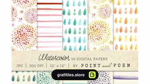 بک گراند کاغذ دیجیتال Watercolor Digital Paper Pastels