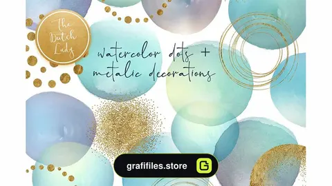 کلیپ آرت آبرنگی Watercolor Dot & Metallic Decoration