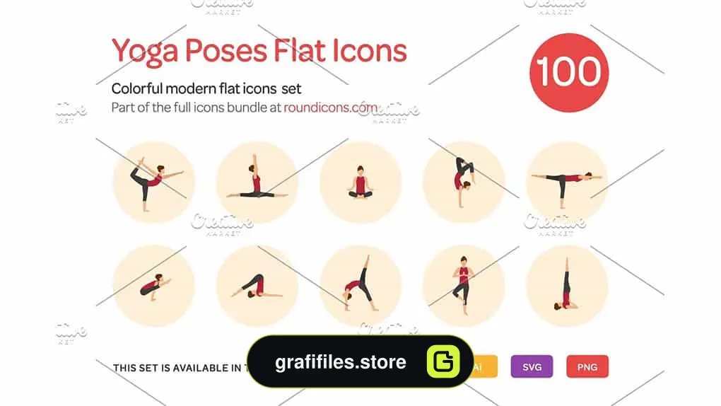 آیکون یوگا Yoga Poses Flat Icons Set