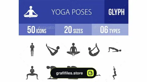 آیکون یوگا Yoga Poses Glyph Icons