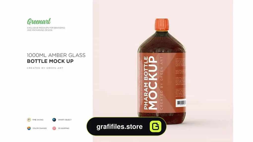 موکاپ بطری 1000ml Amber Glass Bottle Mockup