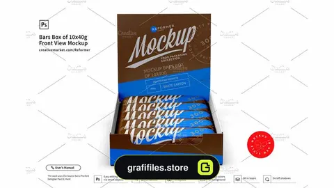 موکاپ جعبه شکلات Bars Box Of 10x40g Front View Mockup