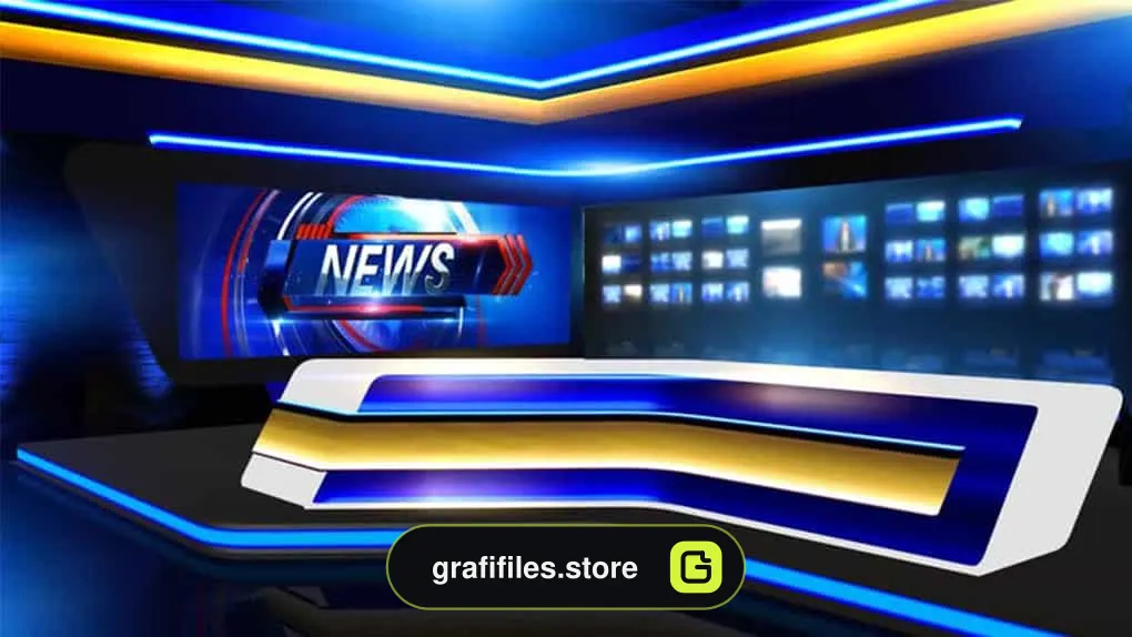 فوتیج استودیو مجازی خبر Blue-Gold Virtual News Set