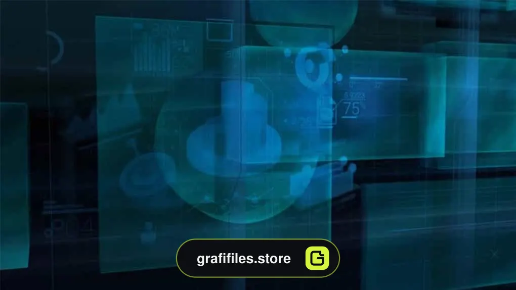 بک گراند موشن گرافیک اینفوگرافی Blue Holographic Cloud Of Infographics