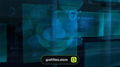 بک گراند موشن گرافیک اینفوگرافی Blue Holographic Cloud Of Infographics