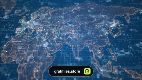 فوتیج نقشه دیجیتال جهان Blue-Silver Digital World Map