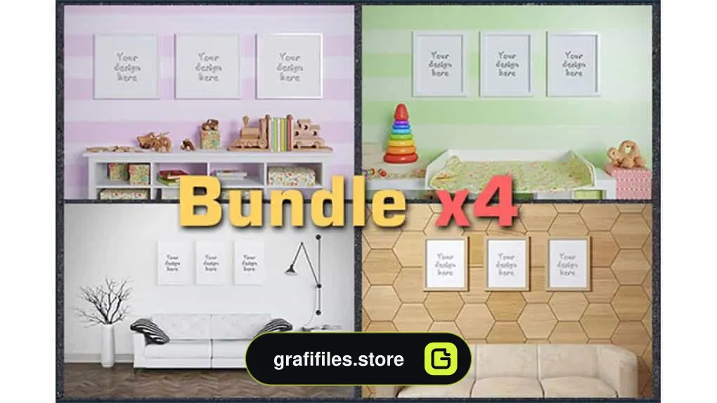 موکاپ صحنه داخلی BUNDLEx4 Interior Mockup