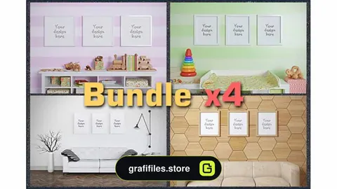 موکاپ صحنه داخلی BUNDLEx4 Interior Mockup