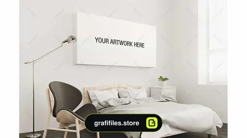 موکاپ قاب عکس در اتاق خواب