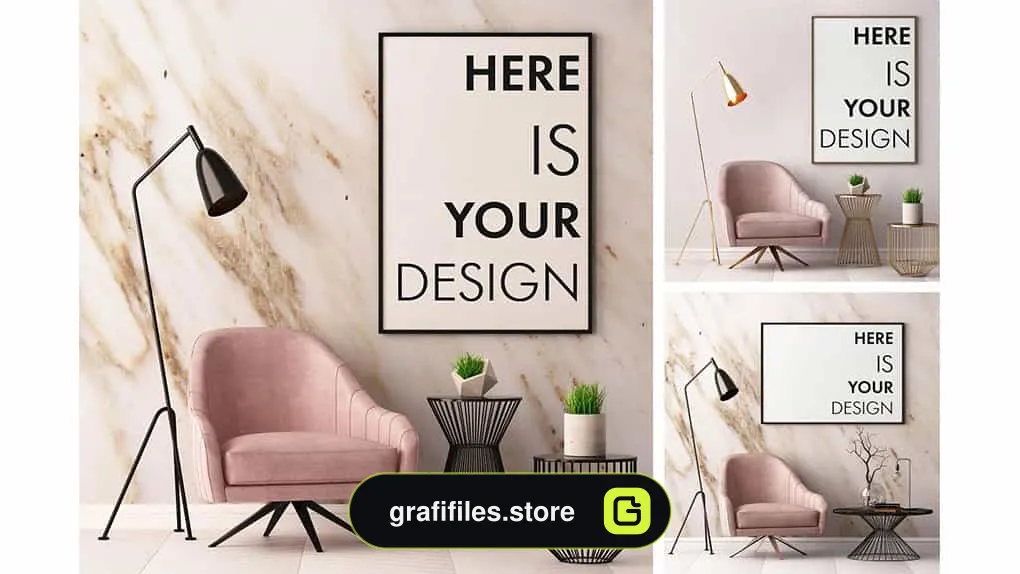 موکاپ قاب عکس Mockup Posters In The Interior