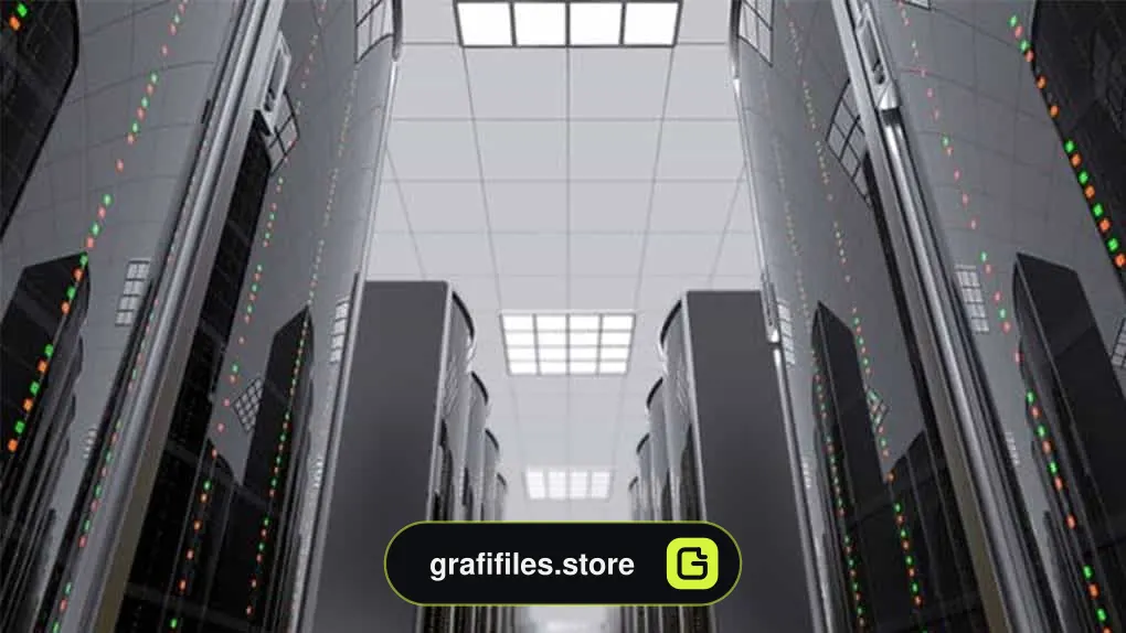 فوتیج Moving Slow Between Server Racks in Datacenter