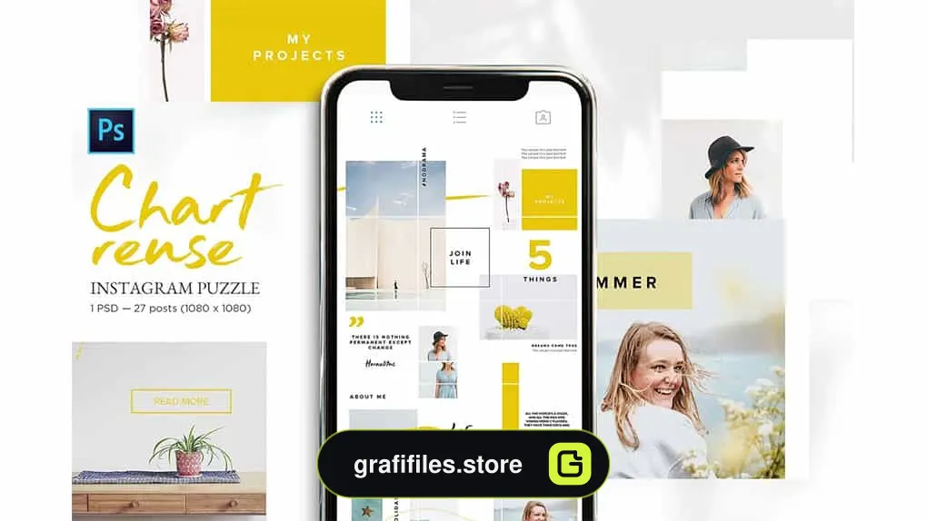 فایل لایه باز پست پازلی اینستاگرام Chartreuse