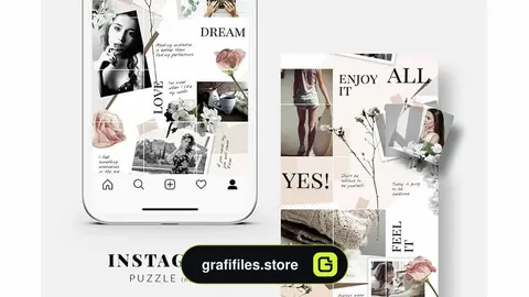 فایل لایه باز پست پازلی اینستاگرام Floral