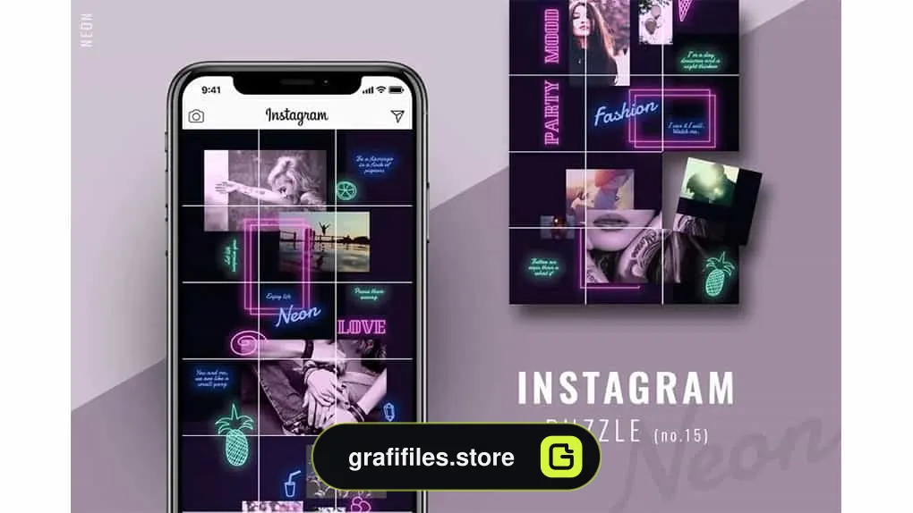 فایل لایه باز پست پازلی اینستاگرام Neon