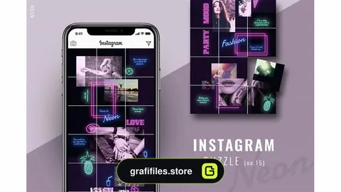 فایل لایه باز پست پازلی اینستاگرام Neon