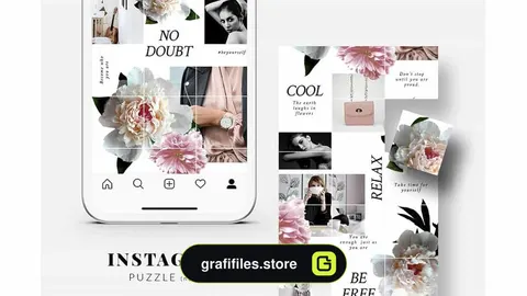 فایل لایه باز پست پازلی اینستاگرام Peonies