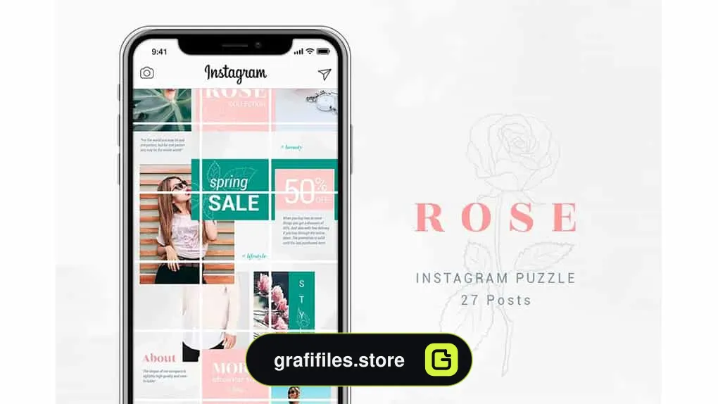 فایل لایه باز پست پازلی اینستاگرام Rose