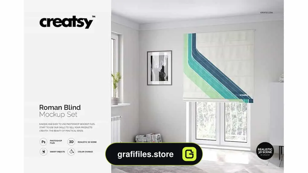 موکاپ پرده Roman Blind Mockup Set