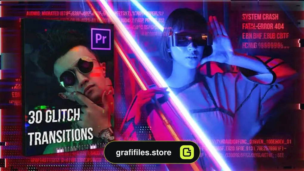 پروژه پریمیر ترانزیشن Glitch Transitions Pack