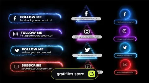 پروژه پریمیر زیرنویس شبکه اجتماعی Neon Social Media Lower Thirds