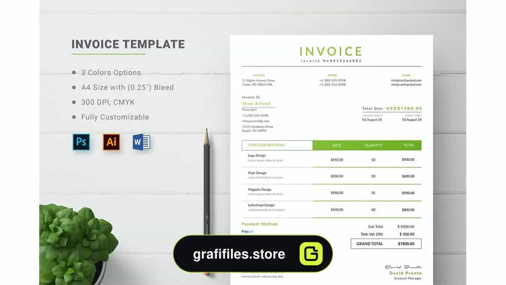 قالب آماده ورد فاکتور Printable Invoice for Microsoft Word