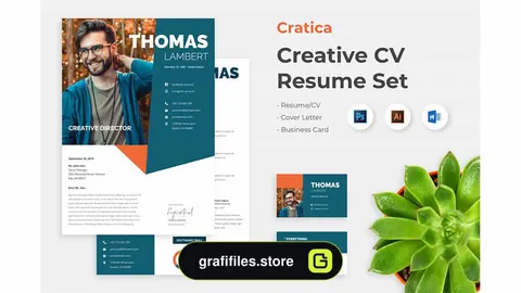 قالب آماده ورد رزومه و کارت ویزیت Cratica - Professional Business Creative CV Resume Set