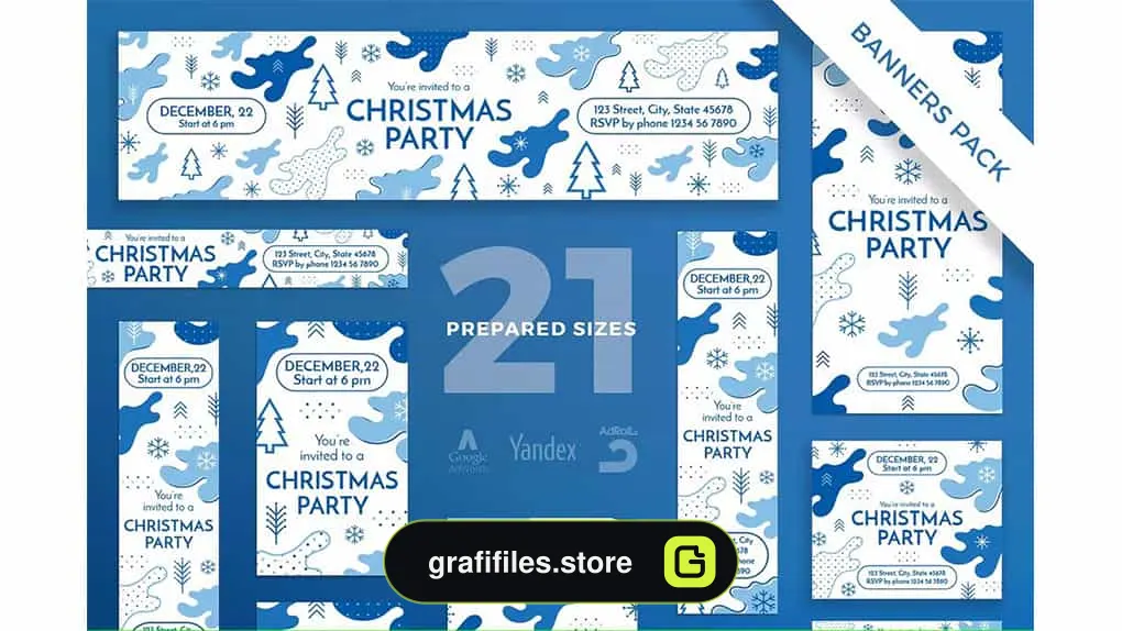 طرح لایه باز بنر جشن کریسمس Christmas Party Banner Pack Template