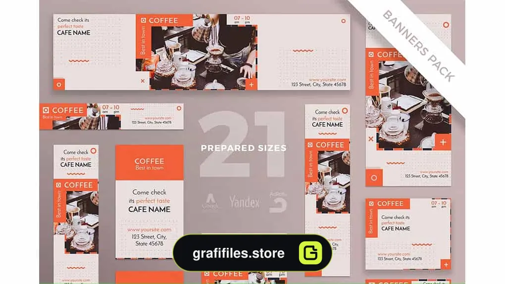 طرح لایه باز بنر کافی شاپ Coffee Shop Banner Pack Template