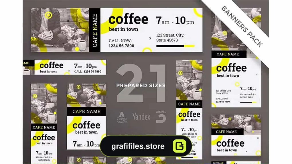 طرح لایه باز بنر کافی شاپ Coffee Shop Banner Pack Template