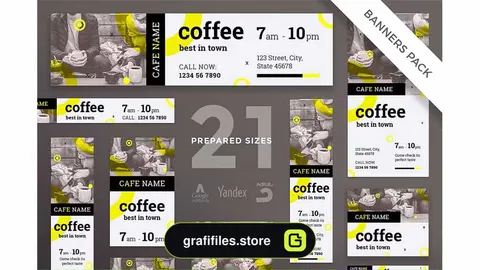 طرح لایه باز بنر کافی شاپ Coffee Shop Banner Pack Template