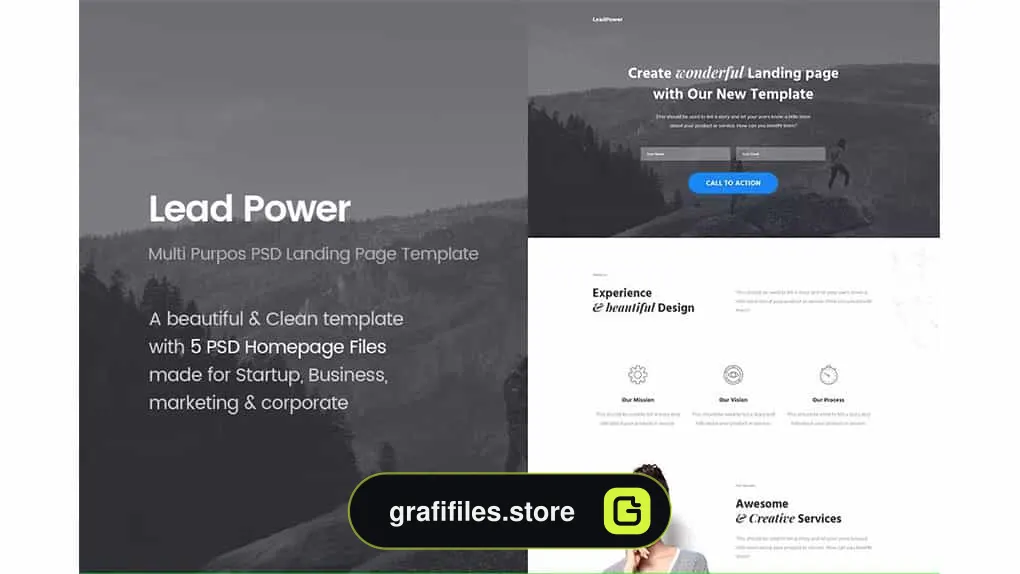 دانلود تصاویر لندینگ پیج چند منظوره LeadPower – Multi Purpose PSD Landing Pag Template