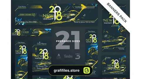 طرح لایه باز بنر جشن سال نو NewYear Party Banner Pack Template