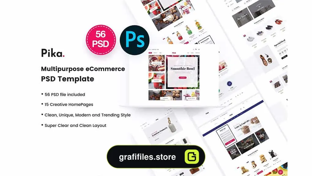 طرح لایه باز تجارت الکترونیک Pika - Multi Concept eCommerce PSD Template