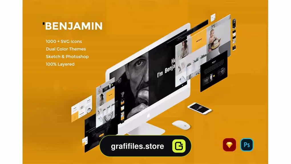 طرح لایه باز رابط کاربری وب سایت Benjamin Creative Website UI Kit