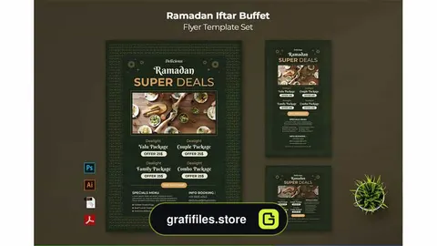 طرح لایه باز ست تراکت بوفه افطار رمضان