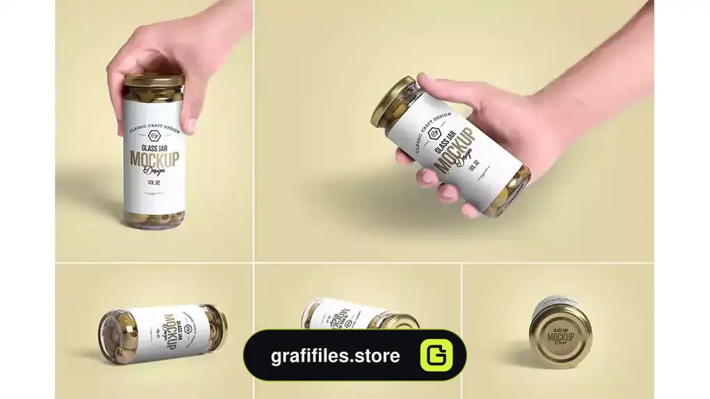 موکاپ شیشه زیتون Olives Glass Jar Mockups