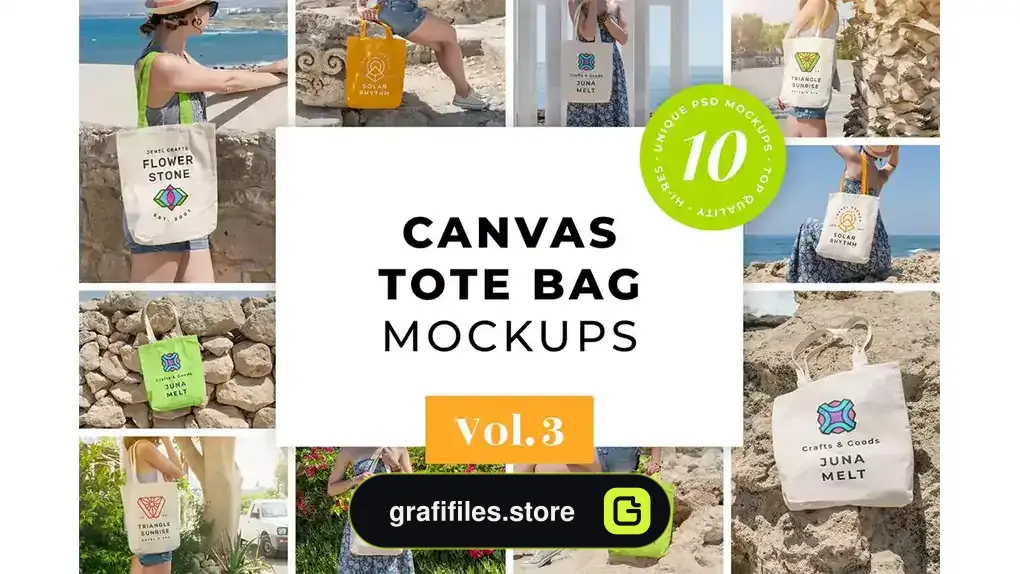 موکاپ ساک دستی Canvas Tote Bag Mockups Pack Vol. 3