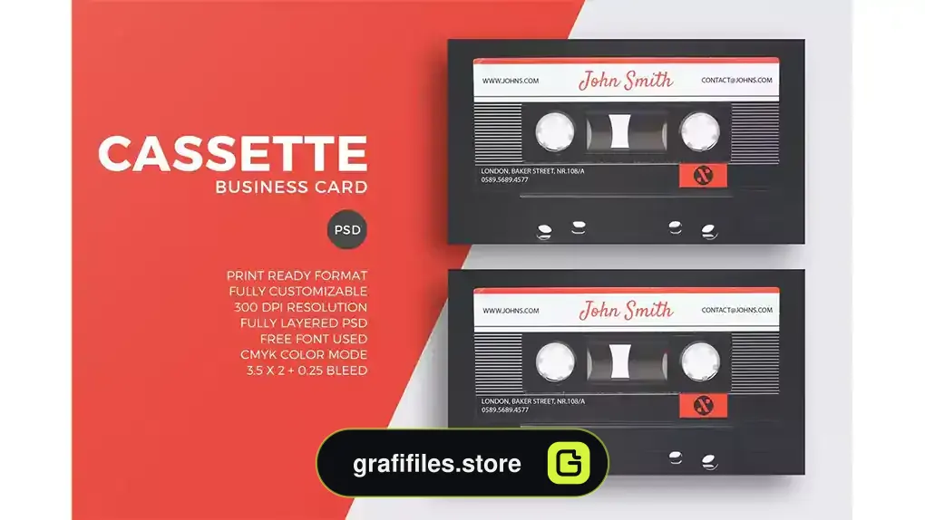 طرح لایه باز کارت ویزیت Cassette Business Card Template