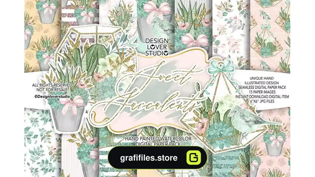 بک گراند کاغذ دیجیتال Sweet Succulent digital paper pack