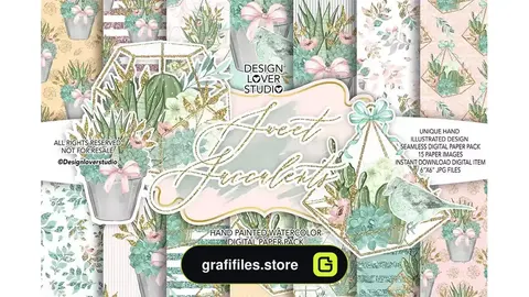 بک گراند کاغذ دیجیتال Sweet Succulent digital paper pack