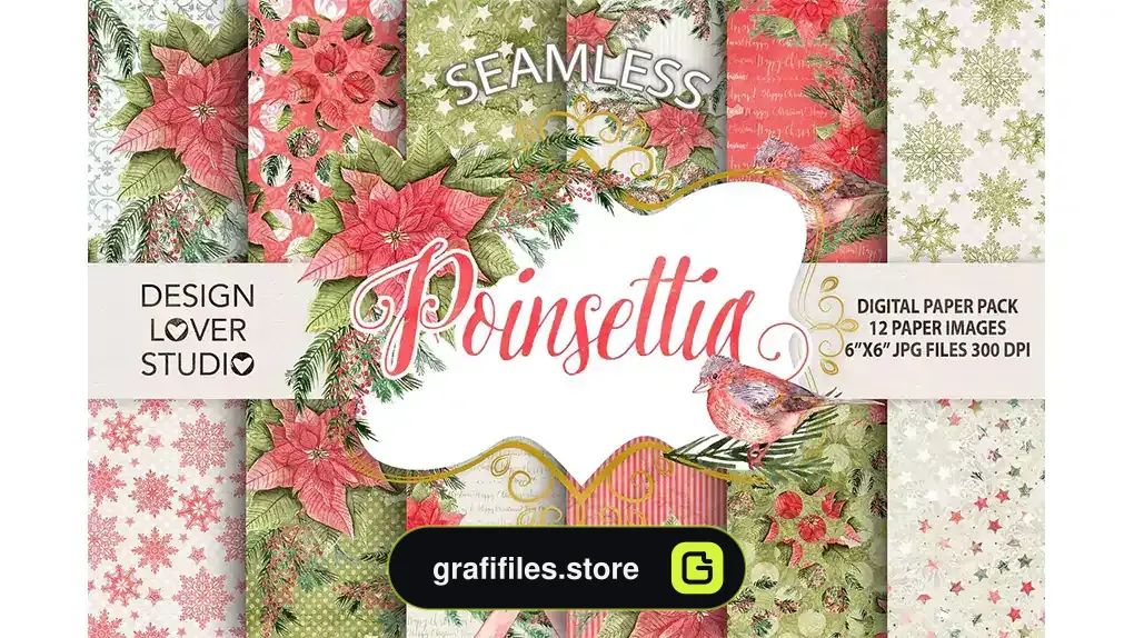 بک گراند کاغذ دیجیتال Watercolor Poinsettia digital papers