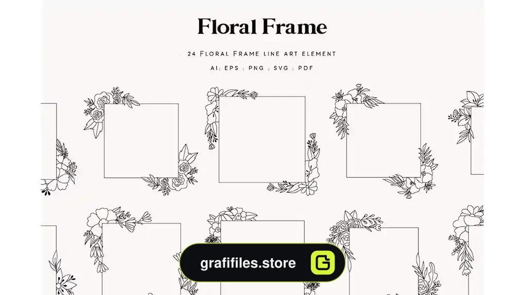 وکتور قاب و فریم گل Floral Frame Line art element