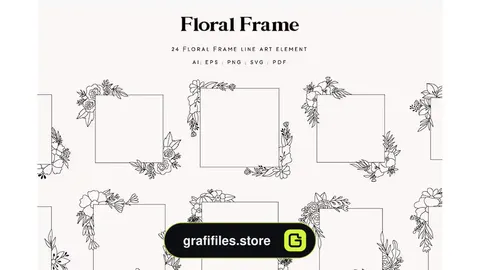 وکتور قاب و فریم گل Floral Frame Line art element