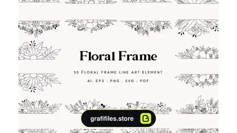 وکتور قاب و فریم گل Floral Frame Element - Line art