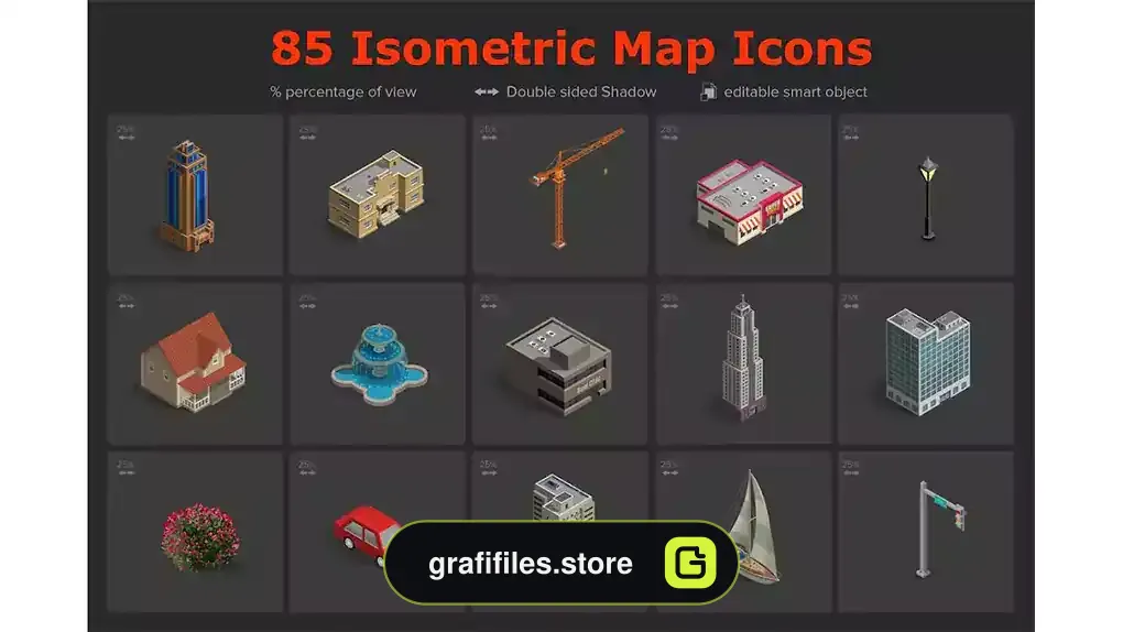 دانلود آیکون نقشه ایزومتریک Isometric Map Icons Vol.02